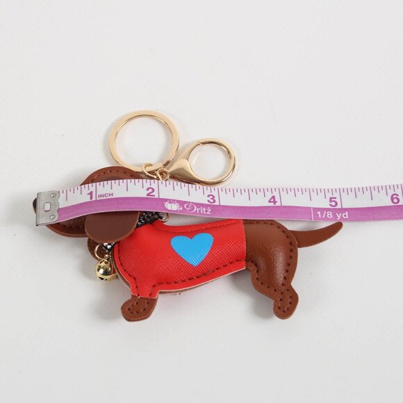 NWT 3D Vegan Leather Dachshund Dog Keychain & Bag Charm | Brown & Red - Picture 6 of 6